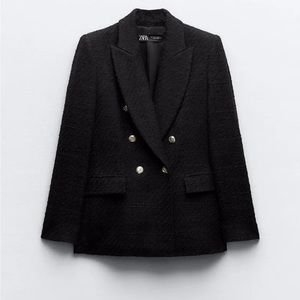 Zara Double Breasted Textured Black Blazer SMALL NWT